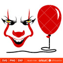 Pennywise Face &amp; Balloon Svg, Dancing Clown Svg, Halloween Svg, Horror Movie Svg, Cricut, Silhouette Vector Cut File
