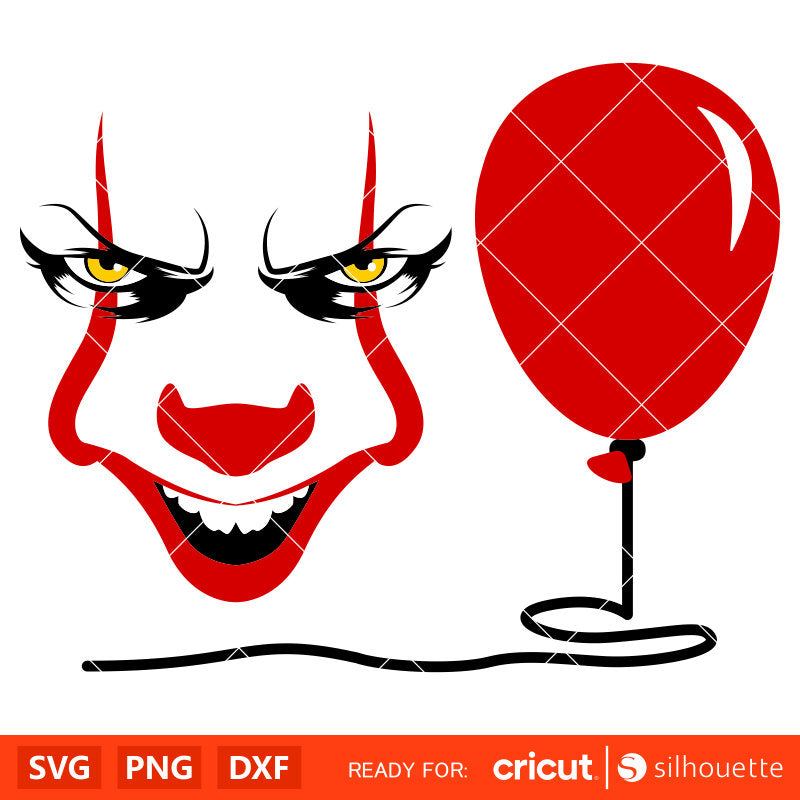 Pennywise Face &amp; Balloon Svg, Dancing Clown Svg, Halloween Svg, Horror Movie Svg, Cricut, Silhouette Vector Cut File