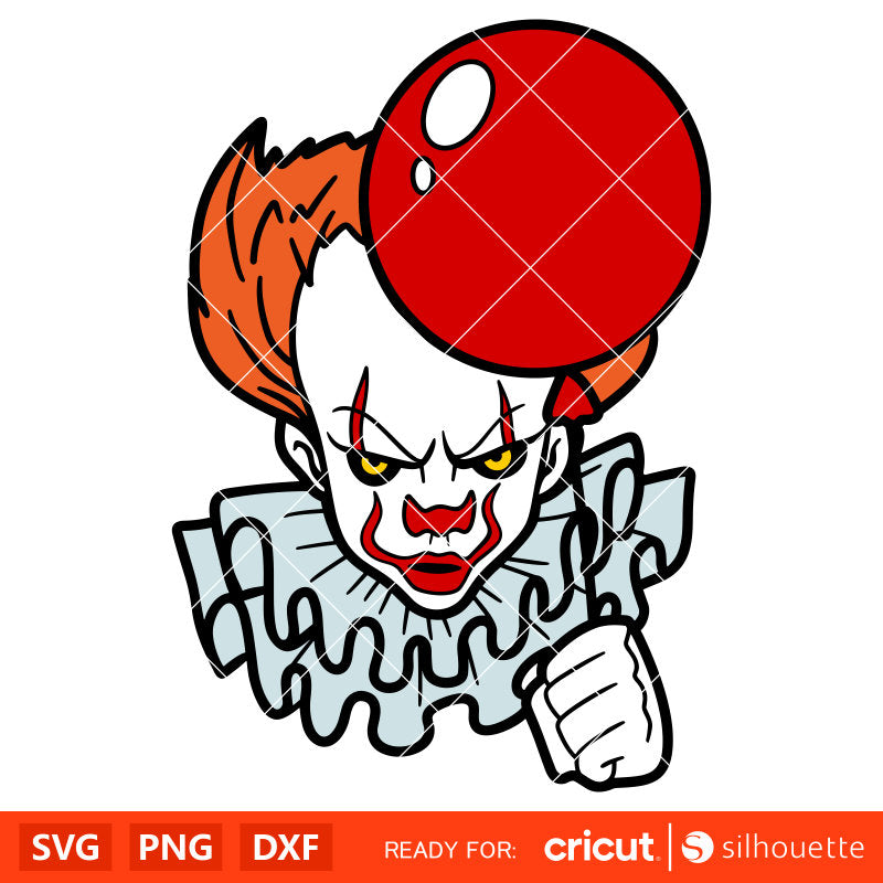 Pennywise with Baloon Svg, Dancing Clown Svg, Halloween Svg, Horror Movie Svg, Cricut, Silhouette Vector Cut File