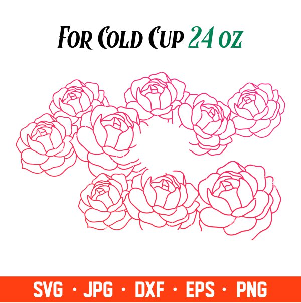 Peonies Full Wrap Svg, Starbucks Svg, Coffee Ring Svg, Cold Cup Svg, Cricut, Silhouette Vector Cut File