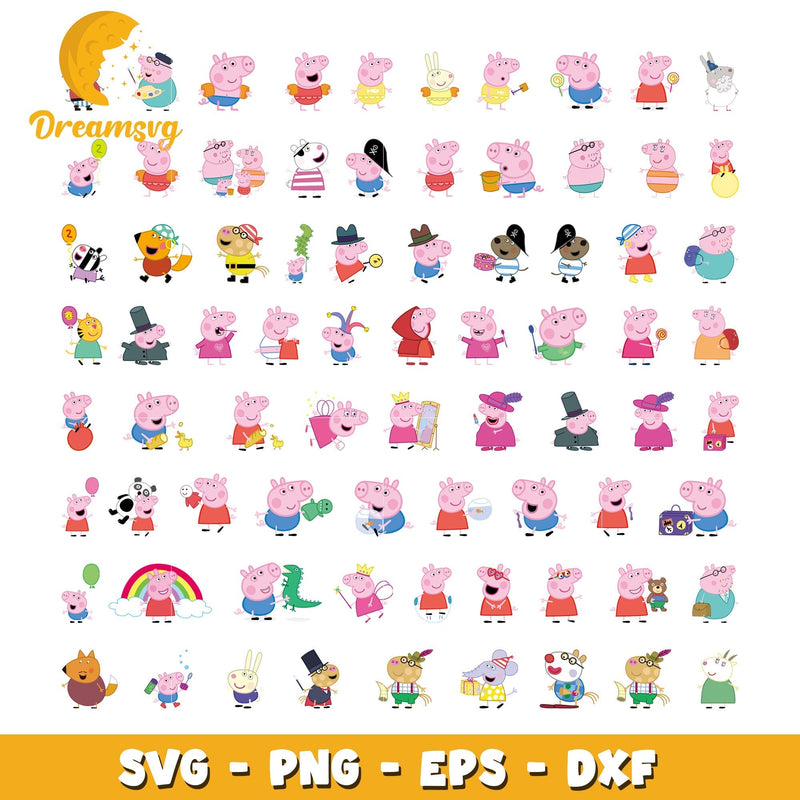 Peppa Pig character bundle svg, peppa pig world svg, cartoon svg