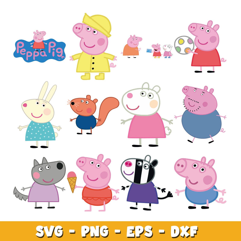 Peppa Pig Cartoon Bundle  svg, Peppa Pig bundle svg, cartoon svg