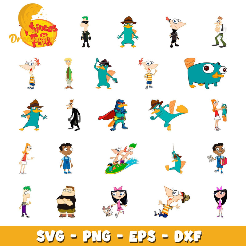 Phineas And Ferb characters bundle svg, phineas and ferb cast svg