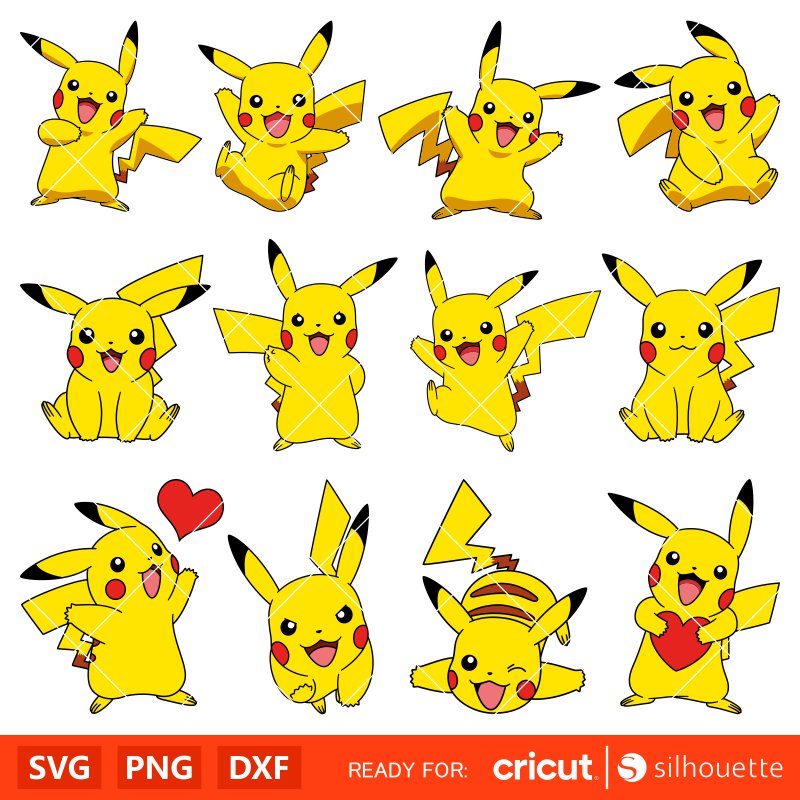 Pikachu Svg Bundle, Pokemon Birthday Svg, Birthday Party Svg, Pokemon Svg for Cricut, Silhouette Vector Cut Files