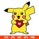 Pikachu Heart Svg, Love Svg, Valentine’s Day Svg, Disney Svg, Cricut, Silhouette Vector Cut File