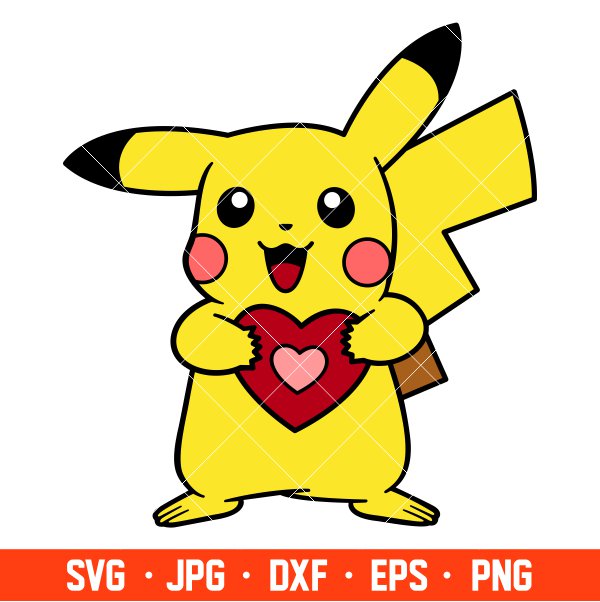 Pikachu Heart Svg, Love Svg, Valentine’s Day Svg, Disney Svg, Cricut, Silhouette Vector Cut File