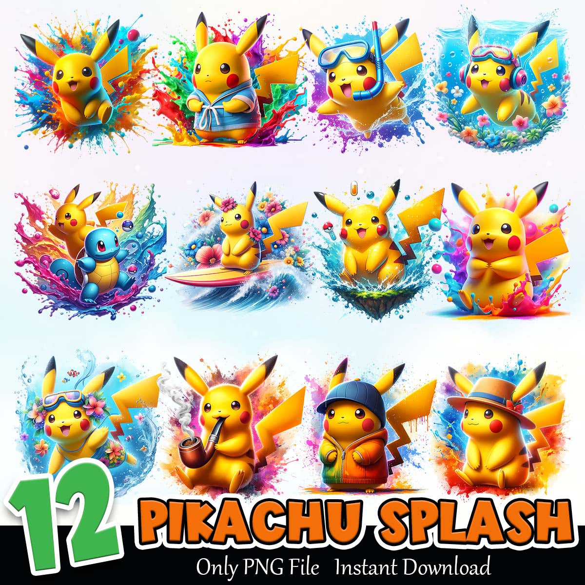 Pikachu Splash Bundle PNG Instant Download