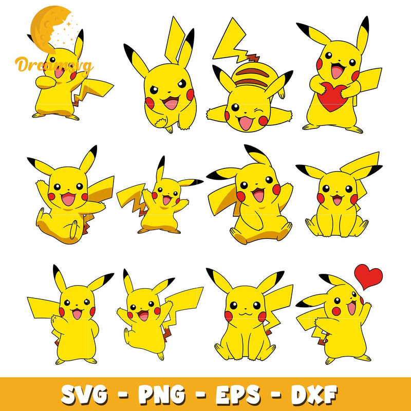 Pikachu character emotions bundle svg, pokemon pikachu svg