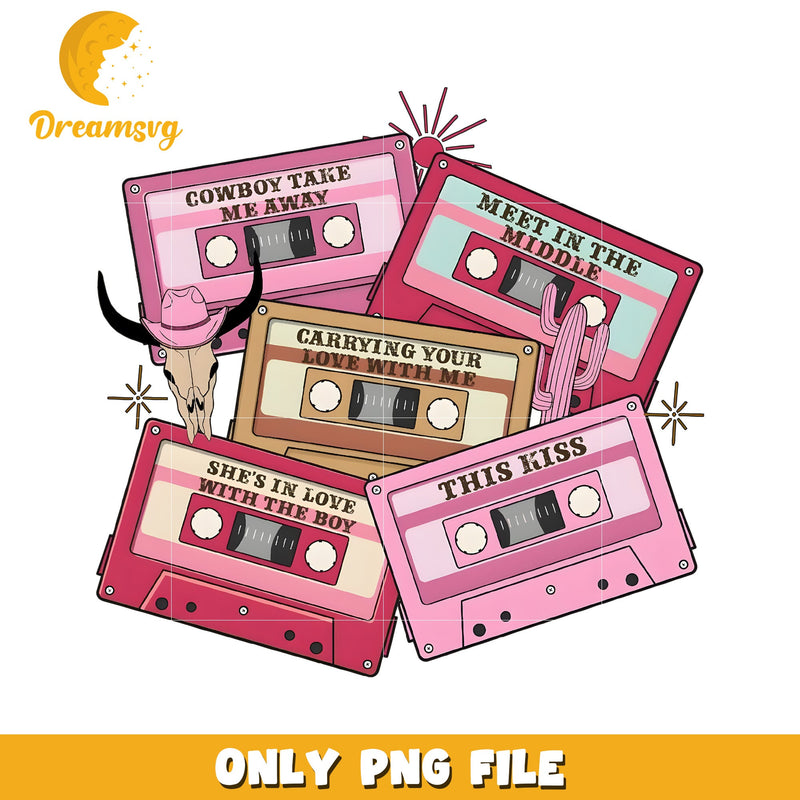 Pink Cassette Tapes PNG Design