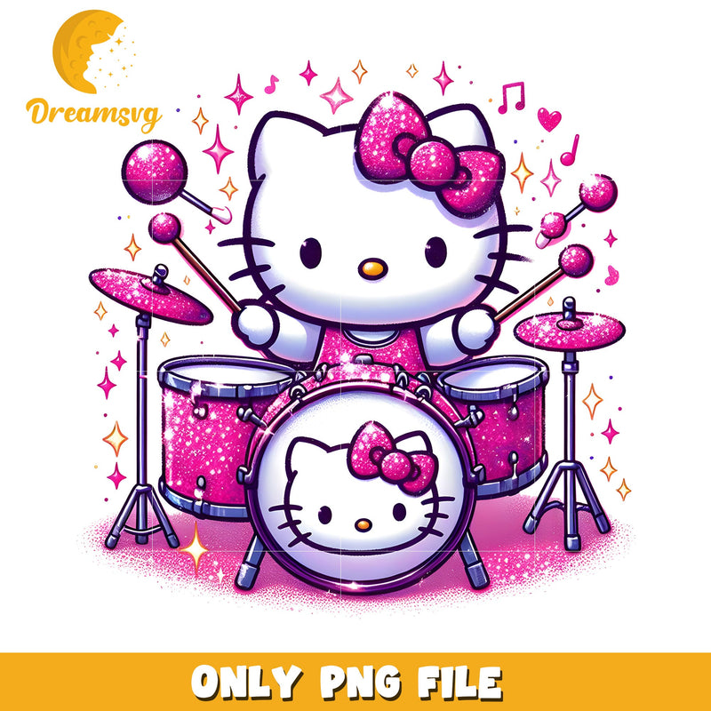 Pink Glitter Hello Kitty Drummer PNG