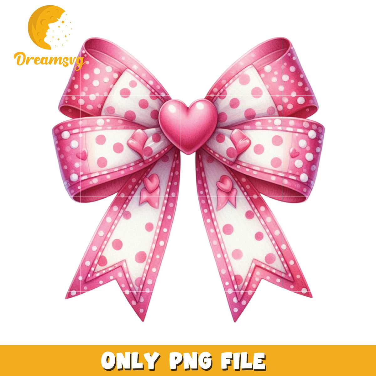 Pink Polka Dot Bow with Heart PNG Clipart Download