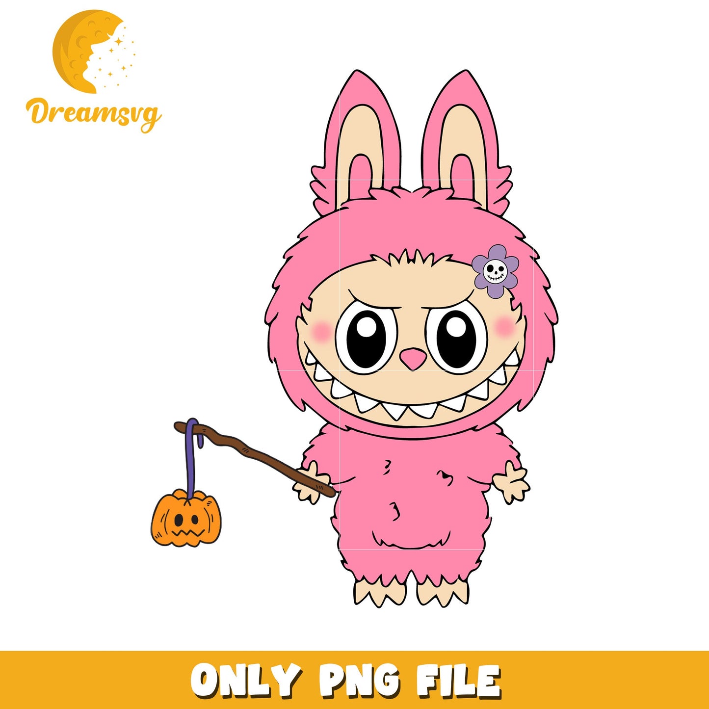Pink labubu design png, halloween time png, spooky season png