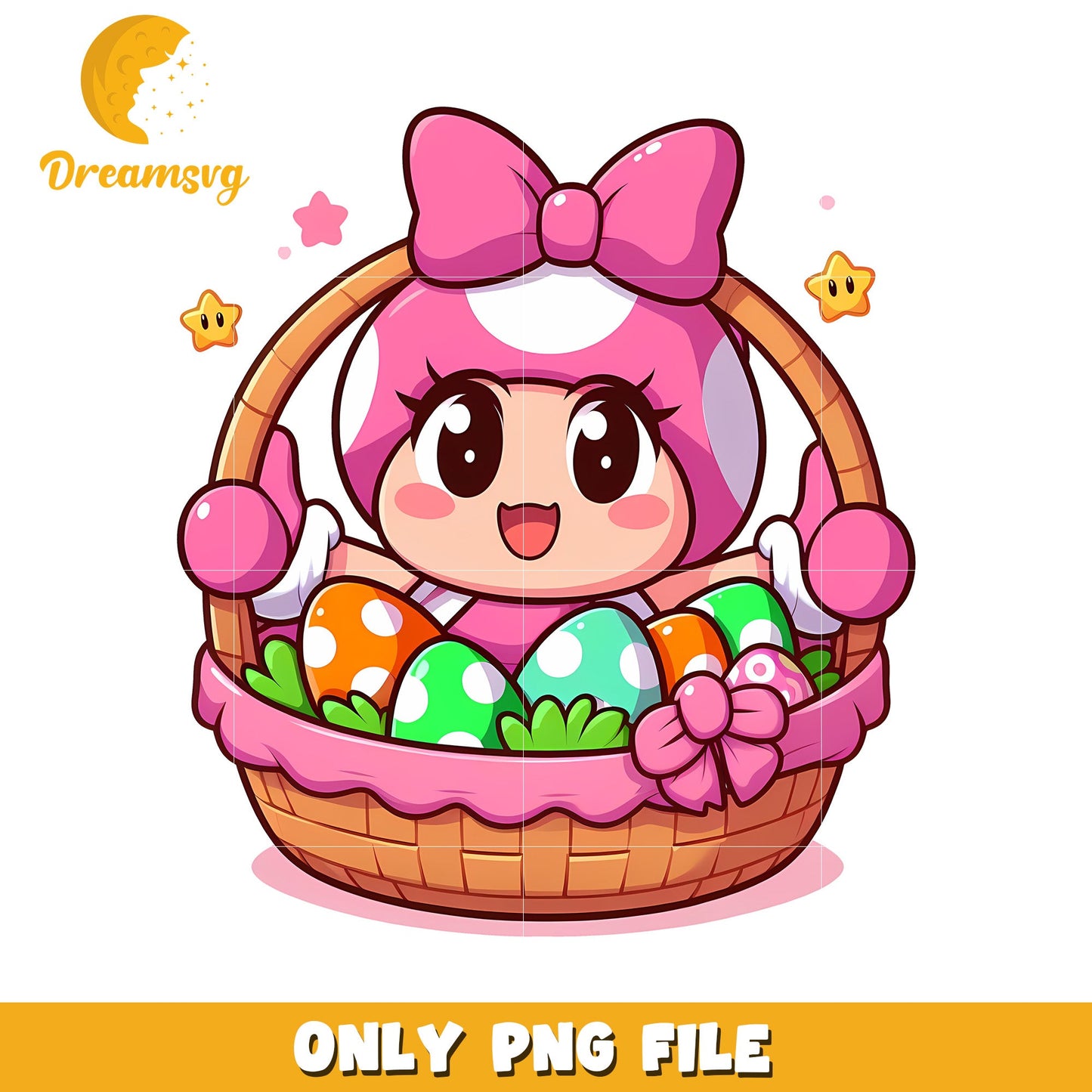 Pink toad with easter eggs png, easter eggs png, super mario png