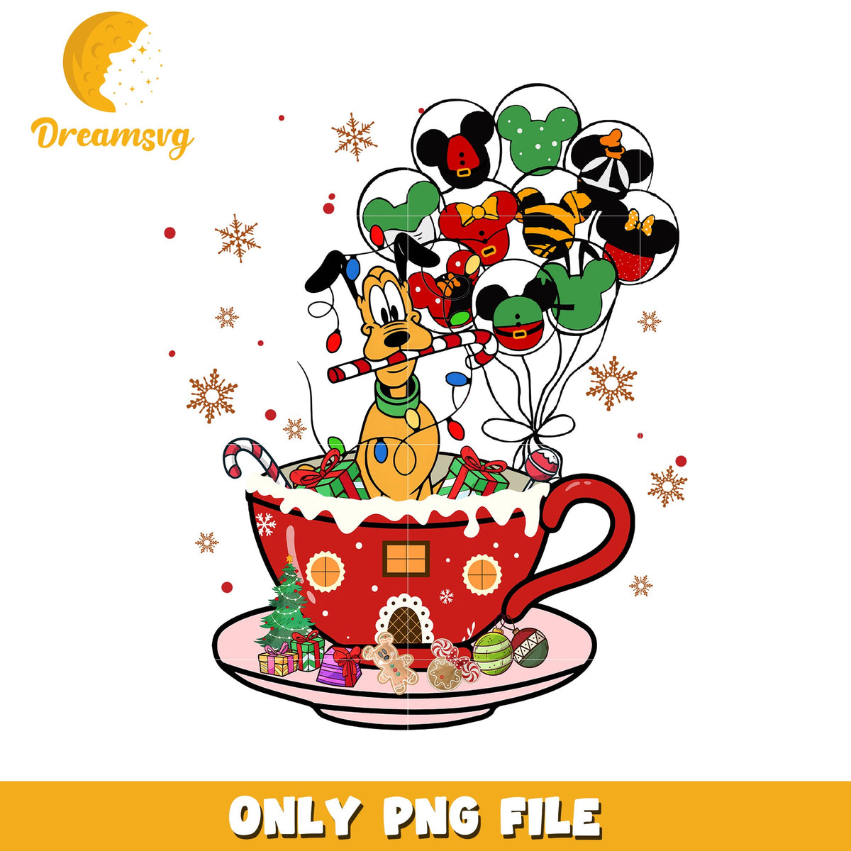 Pluto tea christmas png, disney joy png, christmas vibes png