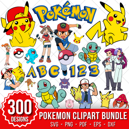Pokemon 300 Cliparts Bundle, Pokemon SVG cut files for Cricut / Silhouette, PNG, DXF, instant download