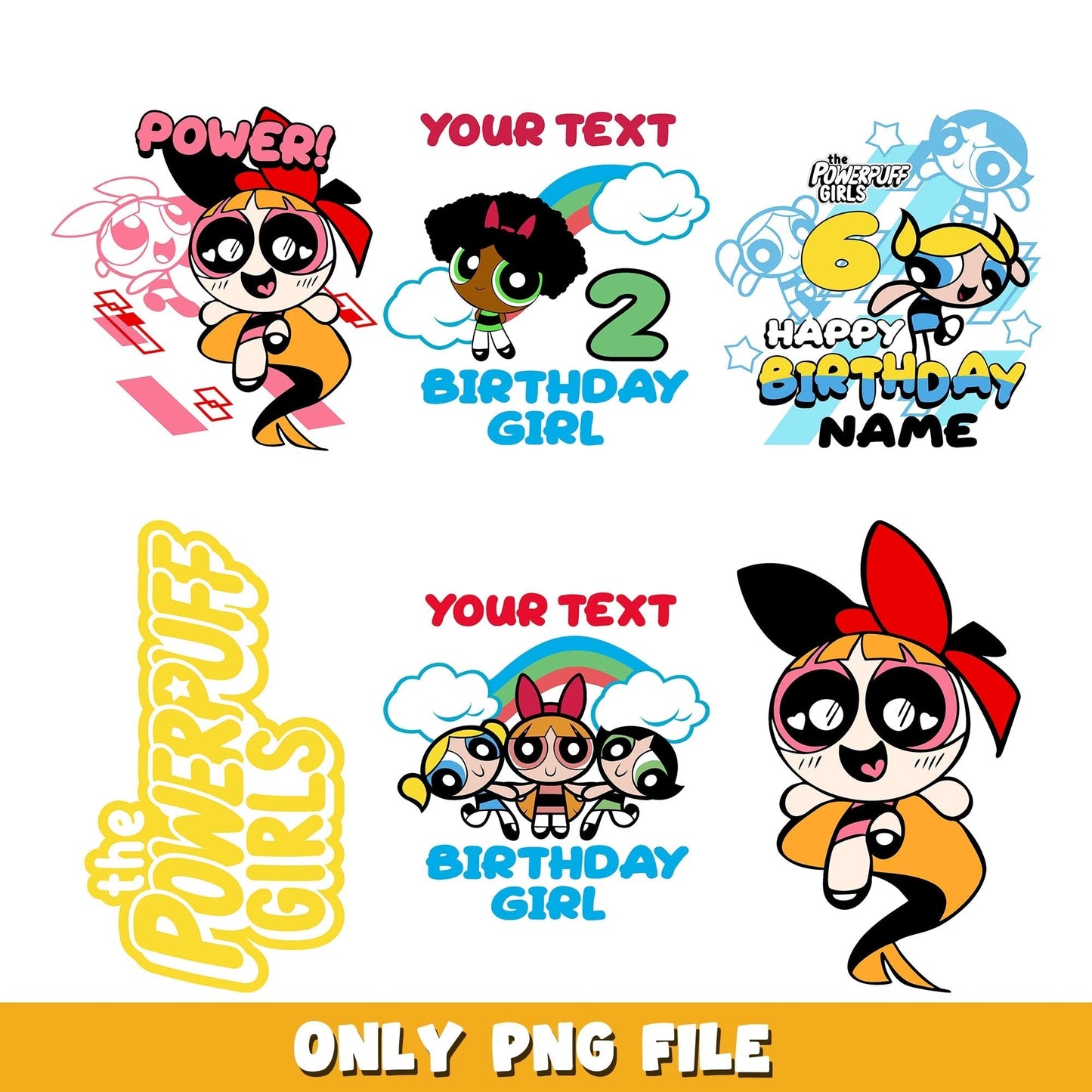 Powerpuff Girls Celebration png, Powerpuff Girls bundle png, cartoon png