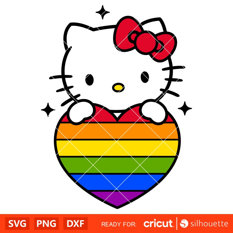 Pride Heart Hello Kitty Svg, Sanrio Svg, Hello Kitty Svg, Kawaii Svg, Cricut, Silhouette Vector Cut File