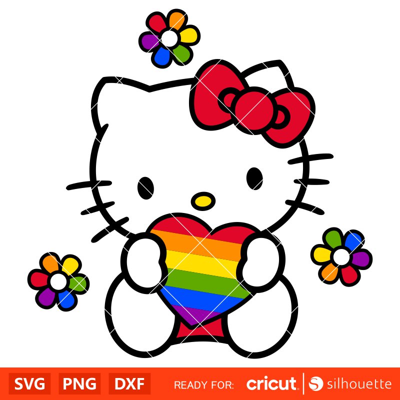 Pride Hello Kitty Svg, Sanrio Svg, Hello Kitty Svg, Kawaii Svg, Cricut, Silhouette Vector Cut File