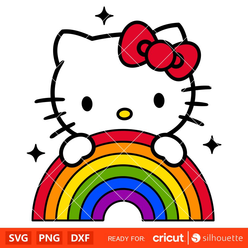 Pride Rainbow Hello Kitty Svg, Sanrio Svg, Hello Kitty Svg, Kawaii Svg, Cricut, Silhouette Vector Cut File