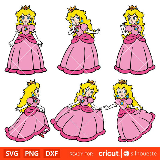 Princess Peach Clipart Bundle, Princess Peach Svg for Cricut, Princess Peach Silhouette Vector Cut Files