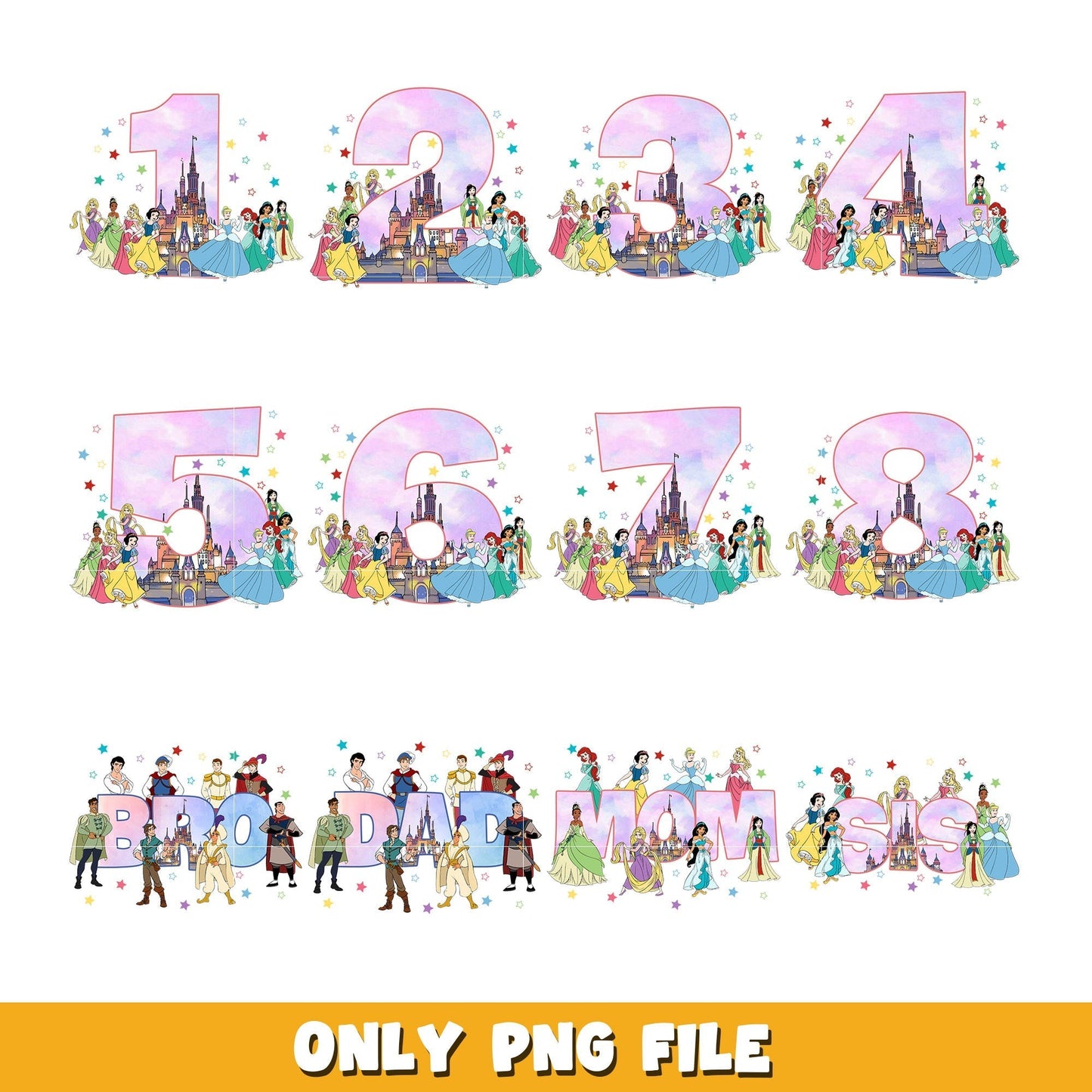 Princess Disney Happy Birthday bundle png, Disney cartoon png, Digital download