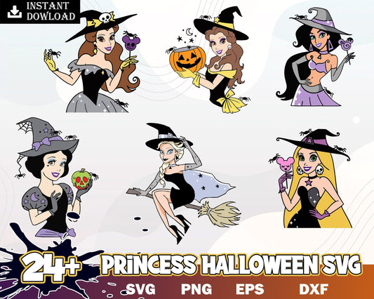24 Disney Halloween princesses bundle svg, Horror disney characters svg, png, eps, dxf, pdf, Digital file