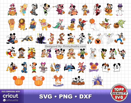 Mickey and Friends Halloween Cliparts Bundle, Disney Halloween SVG Cut Files For Cricut / Silhouette, Disney Halloween Png