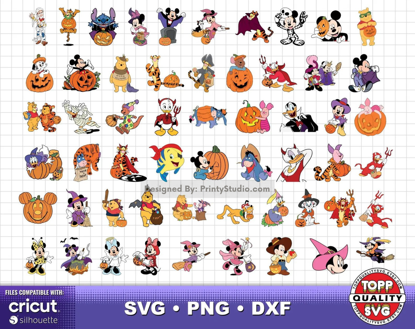 Mickey and Friends Halloween Cliparts Bundle, Disney Halloween SVG Cut Files For Cricut / Silhouette, Disney Halloween Png