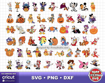 Mickey and Friends Halloween Cliparts Bundle, Disney Halloween SVG Cut Files For Cricut / Silhouette, Disney Halloween Png