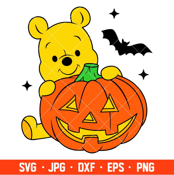 Pumpkin Pooh Bear Svg, Free Svg, Daily Freebies Svg, Cricut, Silhouette Vector Cut File