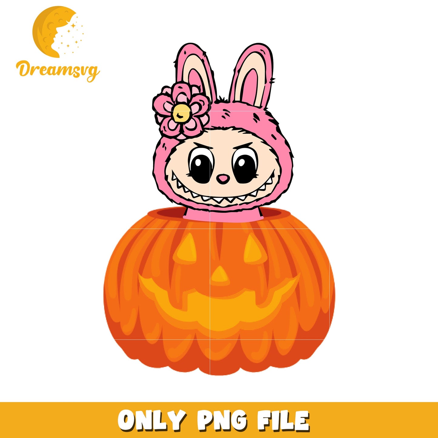Pumpkin pink labubu design png, halloween time png, spooky season png