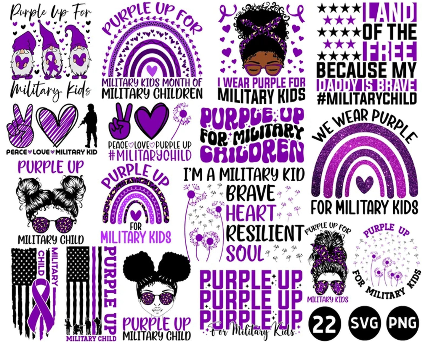 Purple Up Military Child Svg Png Bundle, Month of the Military Child Svg, Military Kids Png