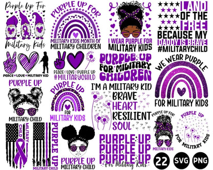 Purple Up Military Child Svg Png Bundle, Month of the Military Child Svg, Military Kids Png
