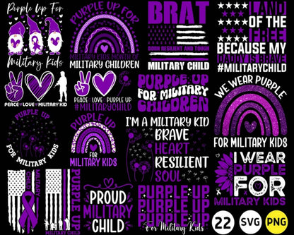 Purple Up Military Child Svg Png Bundle, Month of the Military Child Svg, Military Kids Png