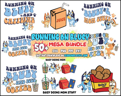 50+ Running on Blue Dog & Iced Coffee With Matching Pocket SVG Bundle, Iced Coffee Svg, Mom Life svg png eps dxf, Digital Download
