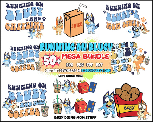 50+ Running on Blue Dog & Iced Coffee With Matching Pocket SVG Bundle, Iced Coffee Svg, Mom Life svg png eps dxf, Digital Download