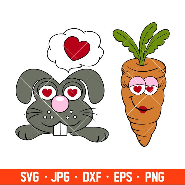 Rabbit and Carrot Svg, Valentine’s Day Svg, Couple Matching Svg, Love Svg, Cricut, Silhouette Vector Cut File