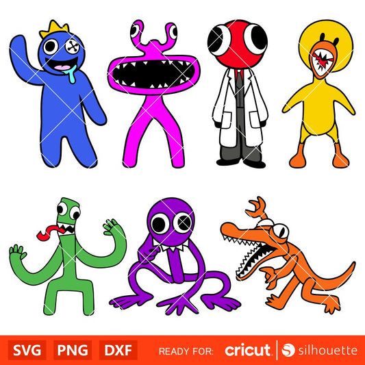 Rainbow Friends Characters Svg, Rainbow Family Svg, Gamer Rainbow Friends Svg, Rainbow Birthday Svg, Cricut, Silhouette Vector Cut File