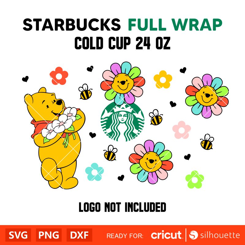 Rainbow Sunflower Pooh Bear Full Wrap Svg, Starbucks Svg, Coffee Ring Svg, Cold Cup Svg, Cricut, Silhouette Vector Cut File