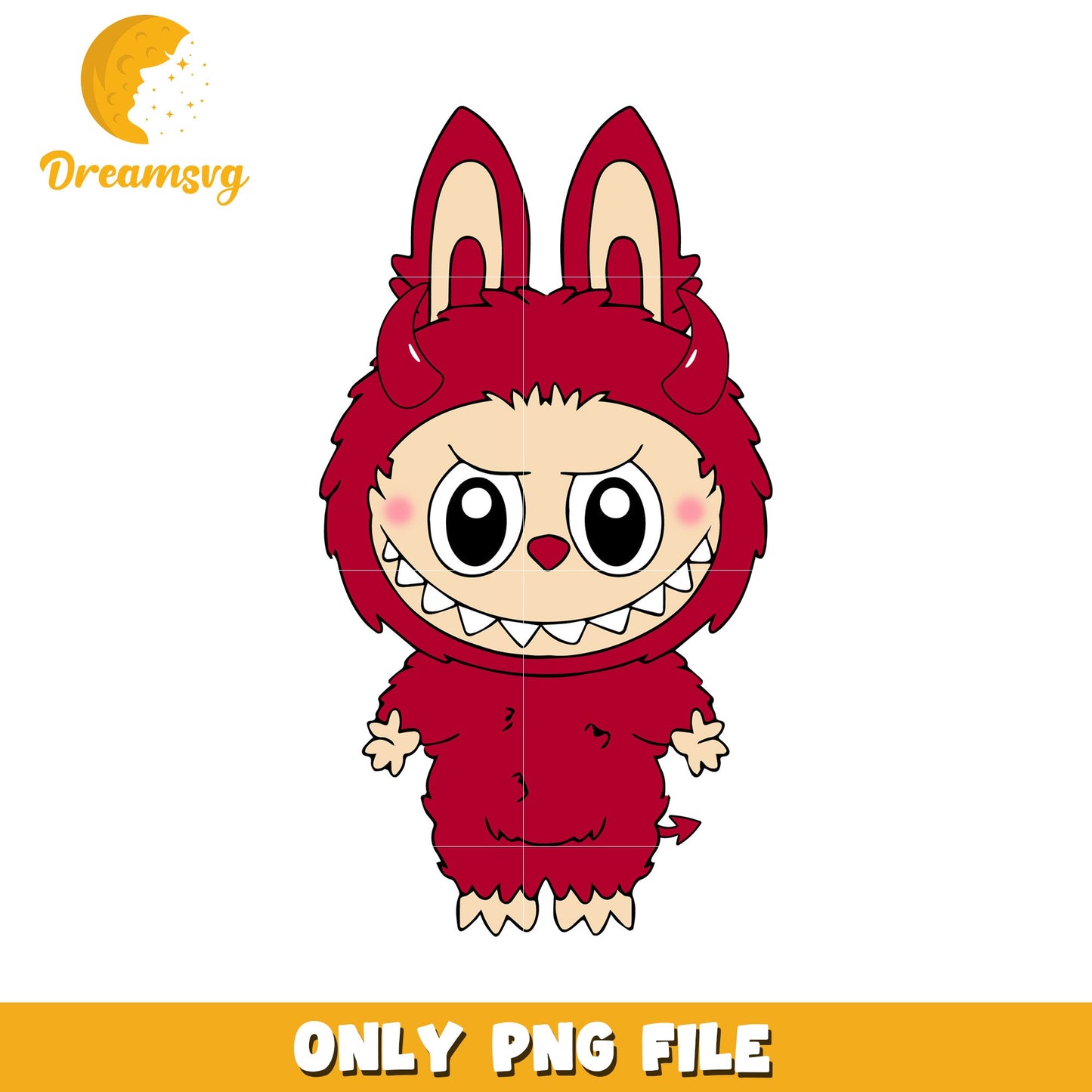 Red demon labubu design png, halloween labubu png, halloween pumpkin png