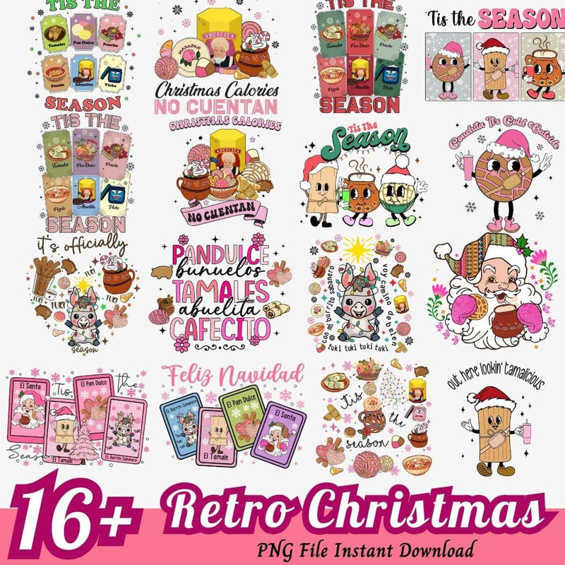 Cute Retro Christmas Bundle PNG 16+Tis The Season PNG Instant Download