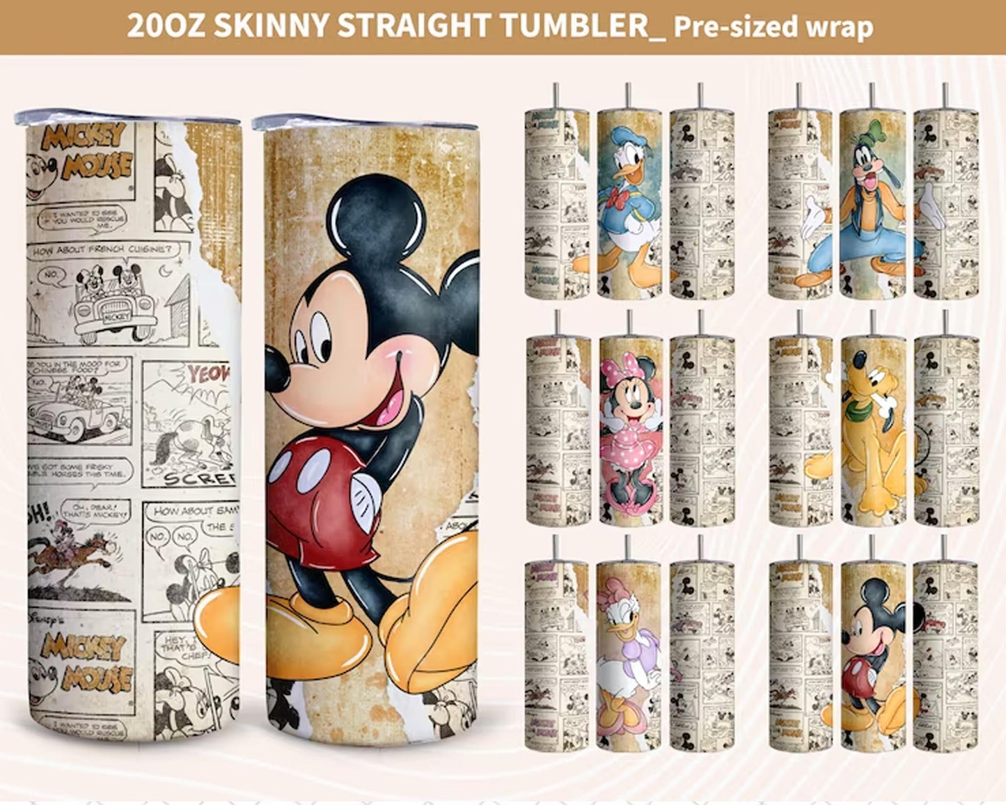 Bundle Retro Cartoon Digital Tumbler, Sublimation Design Download, Cartoon Tumbler Wrap, Skinny Tumbler Png Sublimation Design