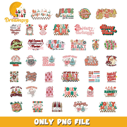 Holly jolly vibes design bundle png, christmas tis the season png