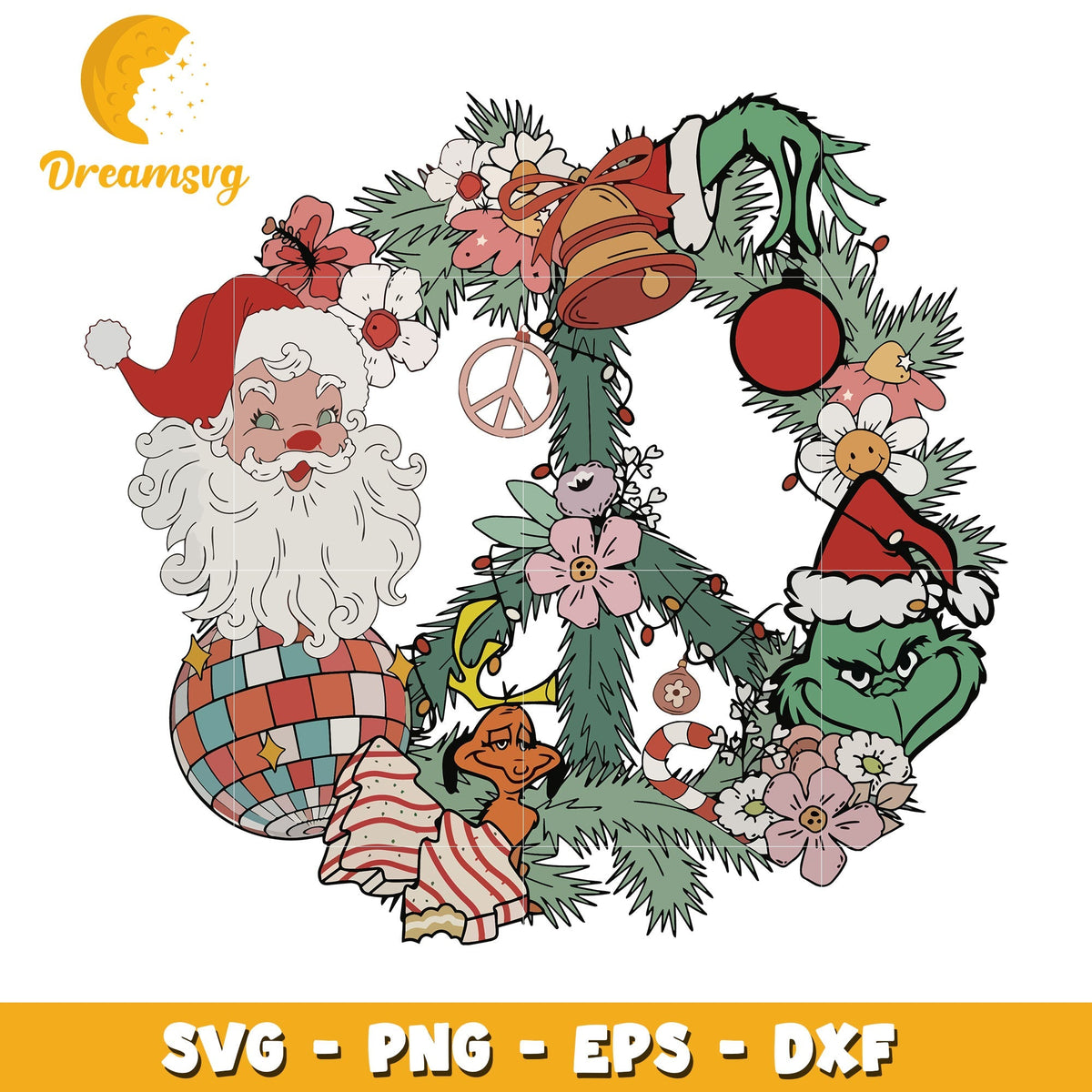 Retro Christmas Wreath Santa svg, merry christmas svg, christmas svg