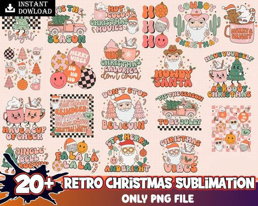 20+ Retro Christmas bundle, Christmas digital bundle, Designs bundle in PNG formats, Digital files
