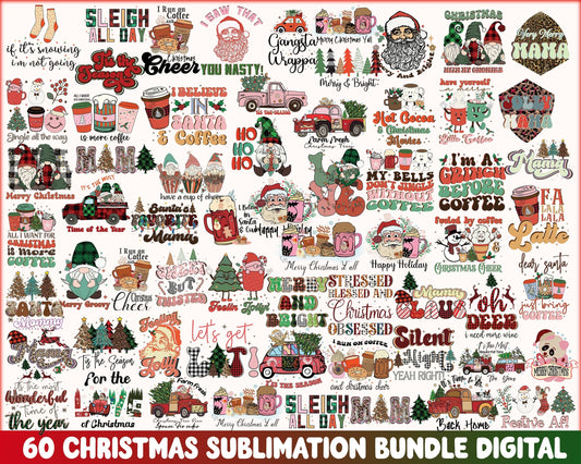 60 Retro Christmas sublimation, Christmas PNG bundle, Christmas digital bundle, Designs bundle, Digital files, CRM02112204