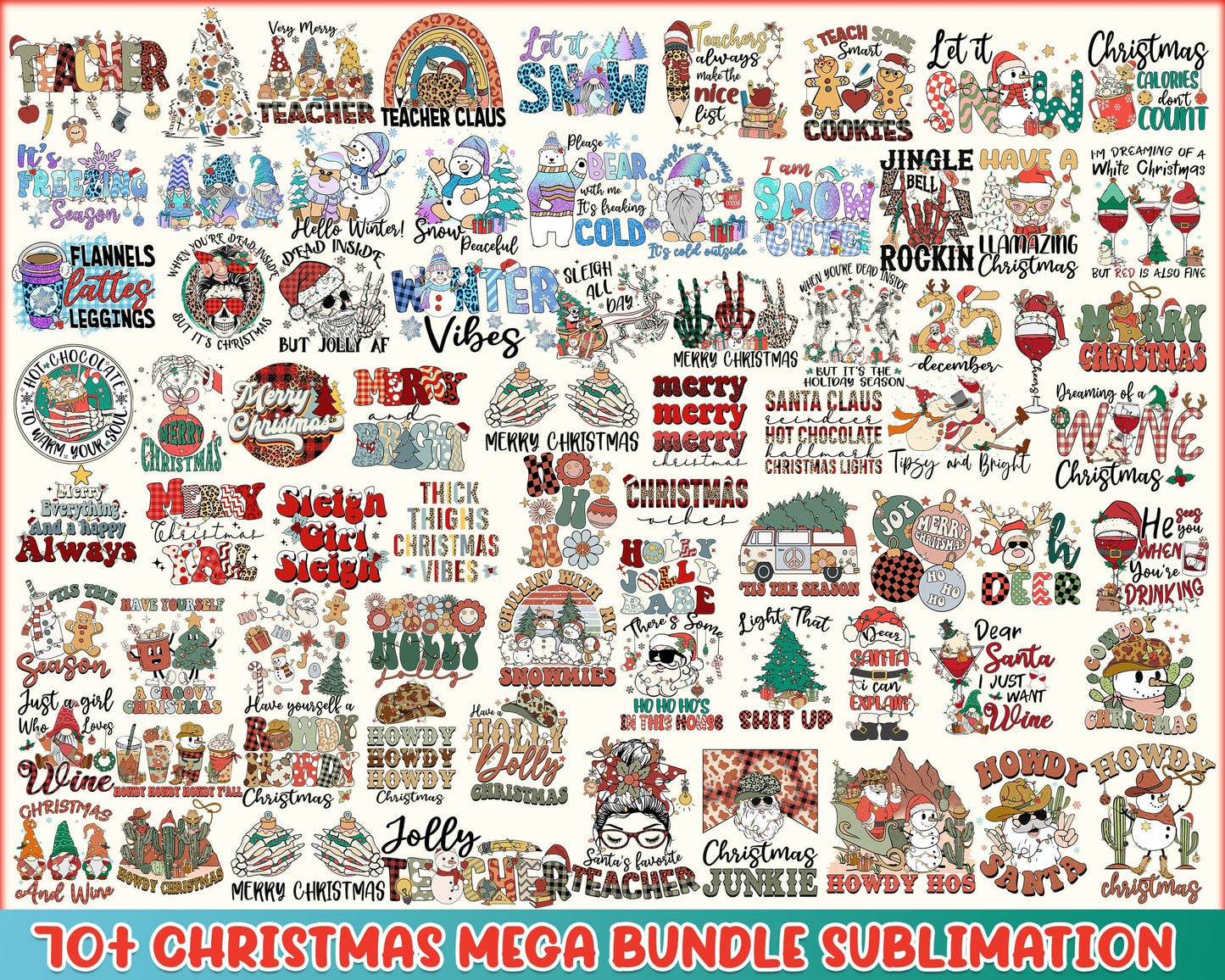 70+ Christmas sublimation bundle, Retro Christmas PNG bundle, Christmas digital bundle, Designs bundle, Digital files, CRM02112211