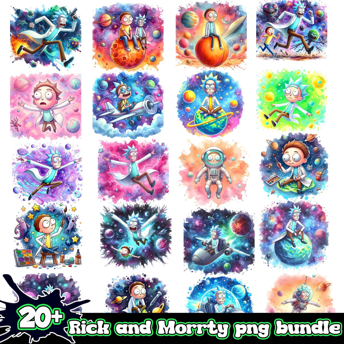 Rick and Morrty Splash and Watercolor png bundle