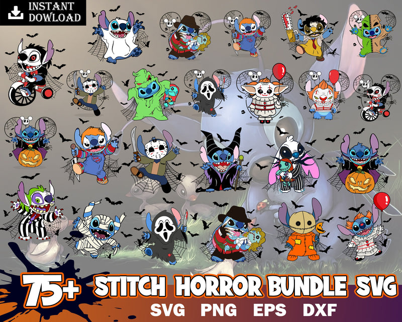 75+ Stitch Bundle Horror Characters Svg, Bundle Halloween Svg, Digital files for cricut.