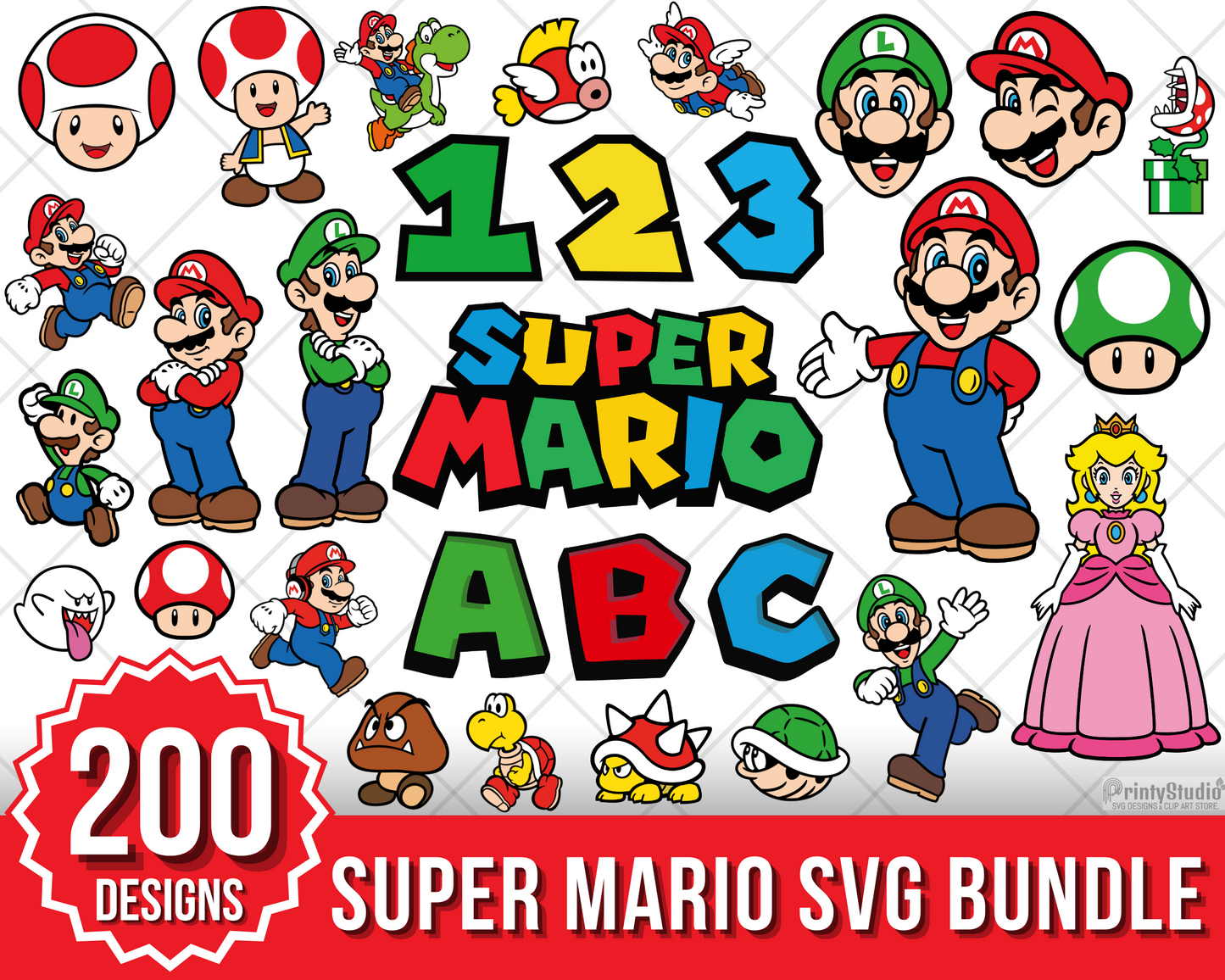 Super Mario SVG Bundle, Mario Birthday SVG, Super Mario Alphabet SVG, Mario Bros Clipart PNG Vector Files